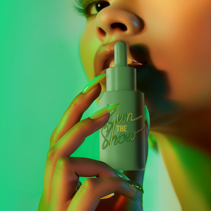 Run The Show Facial Oil - Mood-Boosting Face Oil - Model View - Green - HotChi