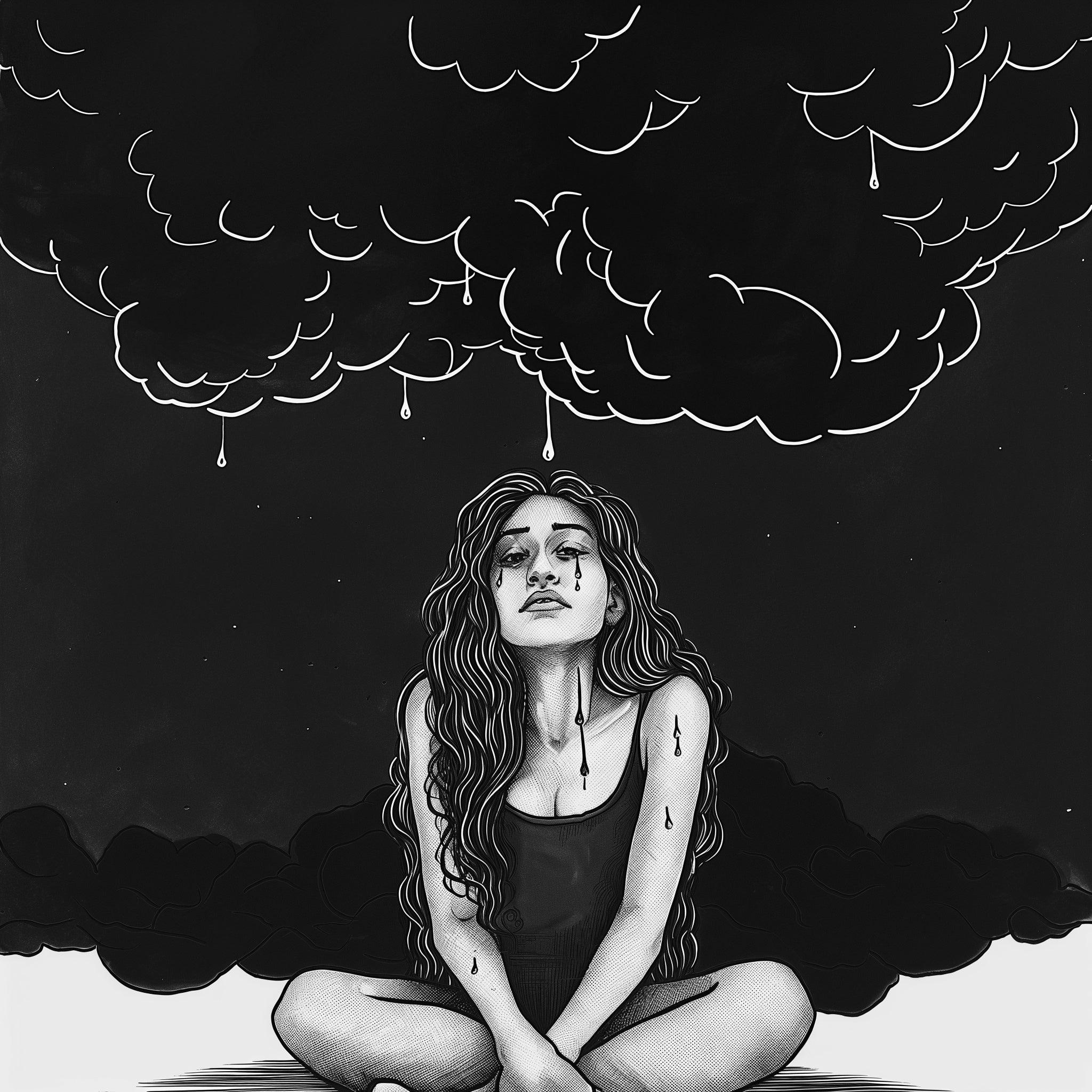 Drawing of a woman feeling stressed