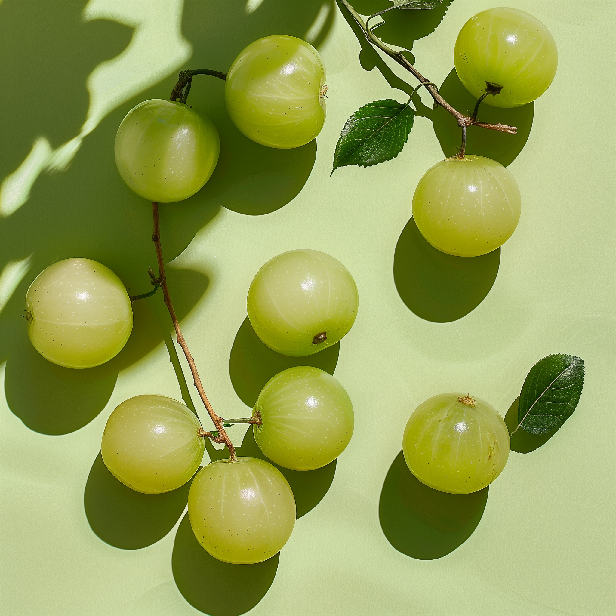 Amlas with leaves and a green background