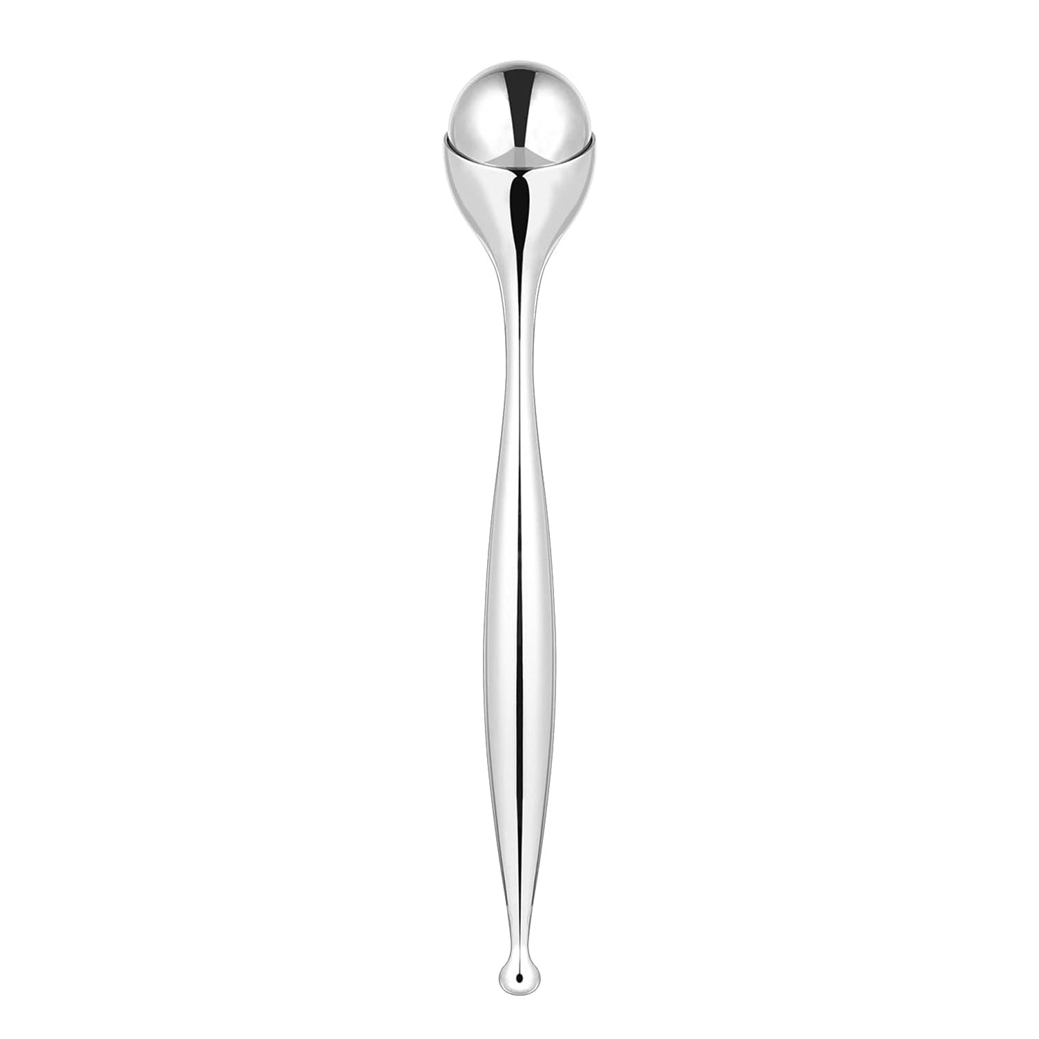 Front view of a 3D facial roller with dual spherical heads, highlighting its sculpting and contouring design.