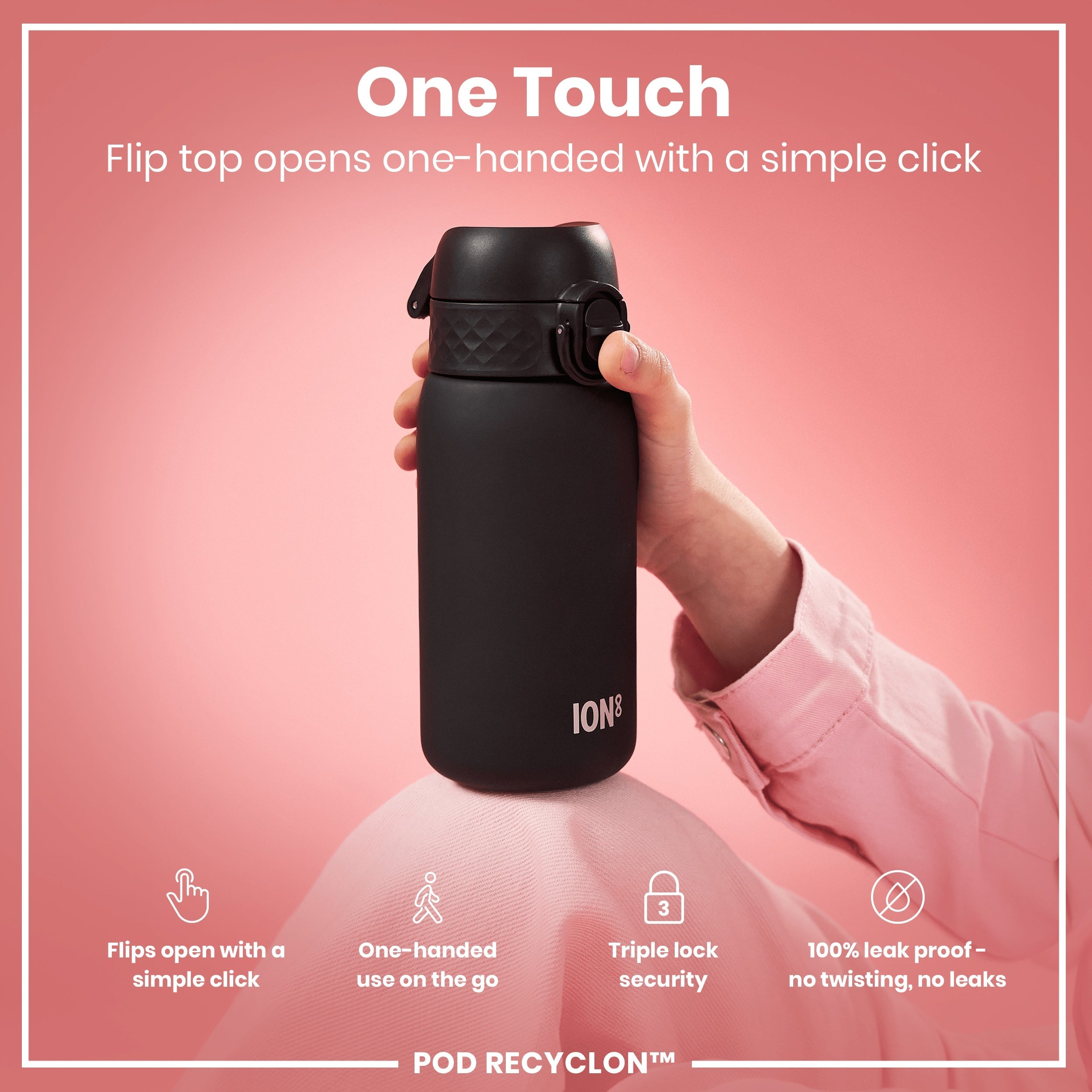 Leak Proof Small Water Bottle With Straw, Recyclon, Black, 350ml (12oz)