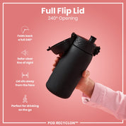 Leak Proof Small Water Bottle With Straw, Recyclon, Black, 350ml (12oz)