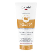 A tube of Eucerin Sun Allergy Protect Sun Gel-Cream SPF 50+ against a plain white background.