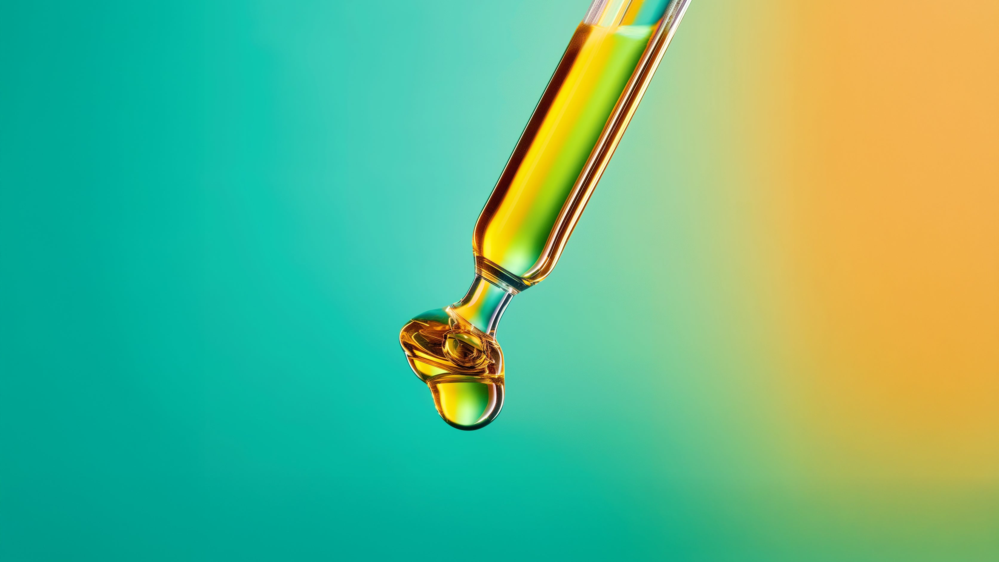 High-resolution close-up of a skincare dropper captured against a bold green and yellow background, evoking freshness and vitality with modern aesthetics.