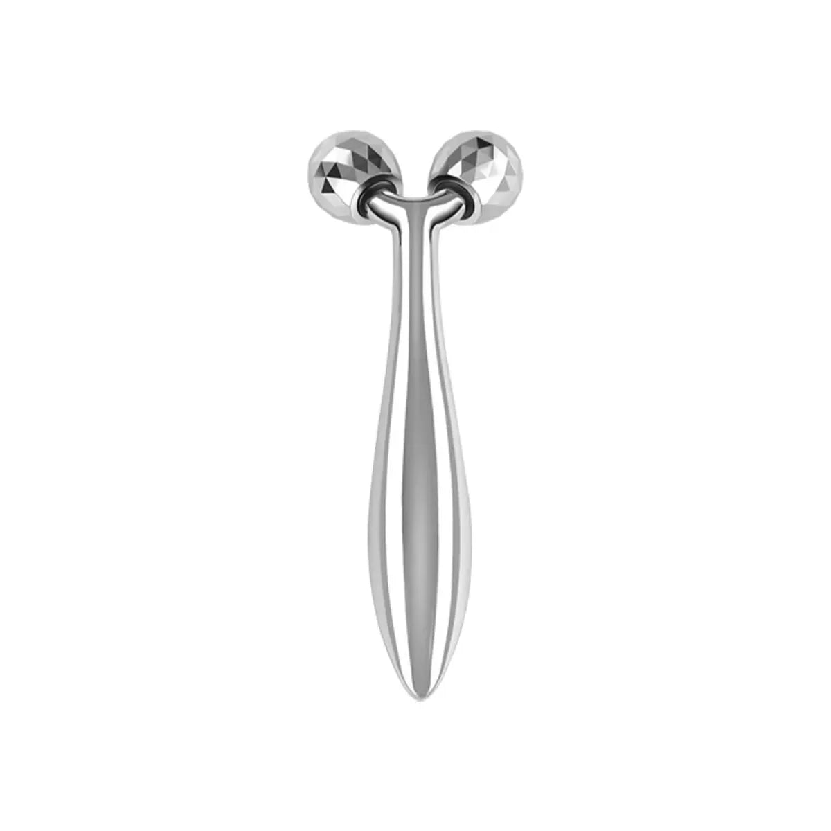 Double 3D facial roller featured in a product shoot, showcasing its dual-ended design with four rotating spheres for enhanced lifting and facial contouring.