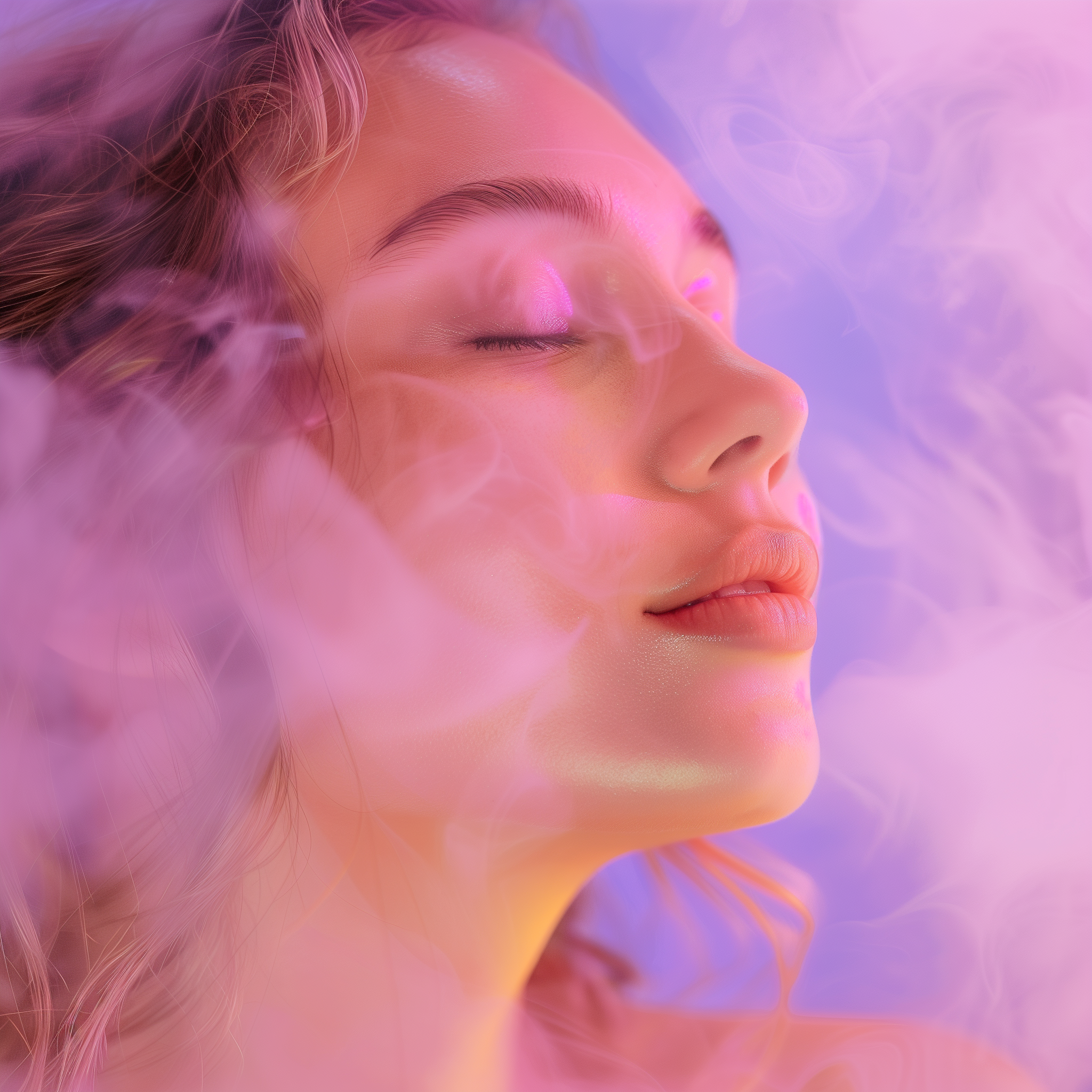 White Woman with her eyes closed smelling aromatherapy oils
