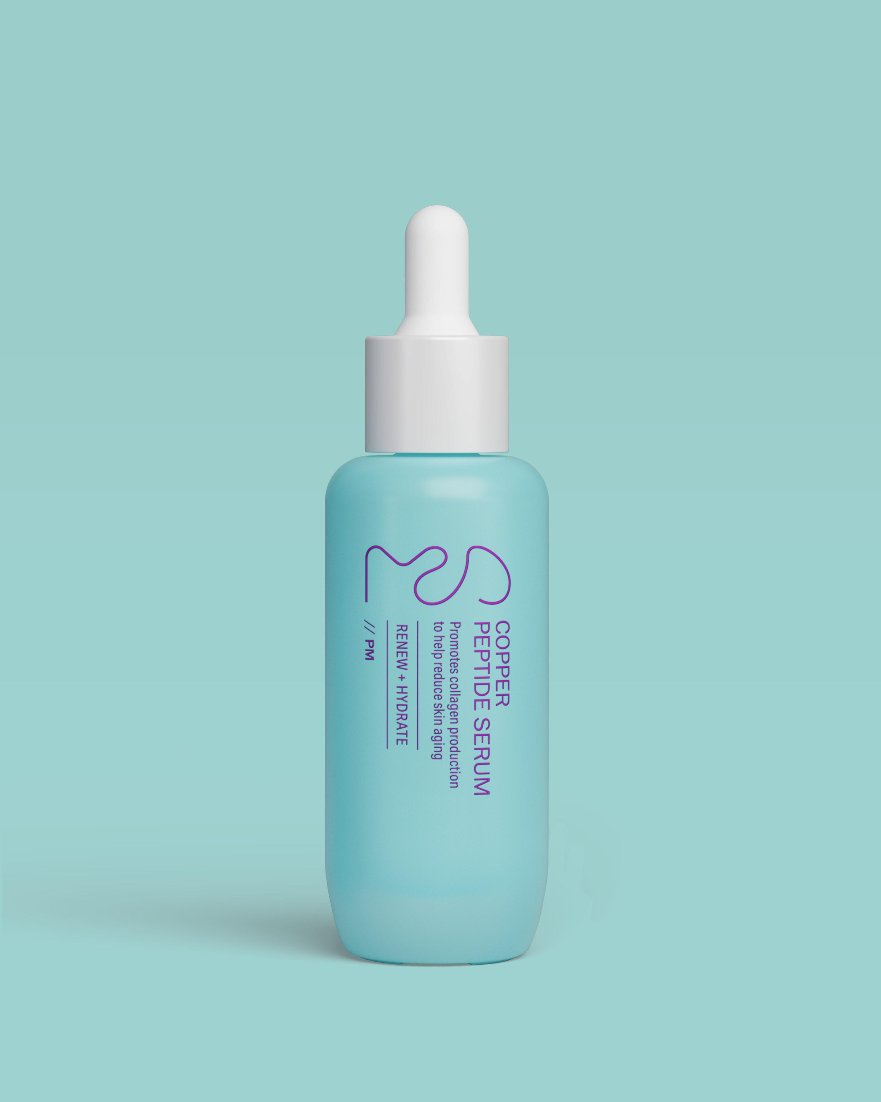 Blue serum bottle with dropper on a light blue background