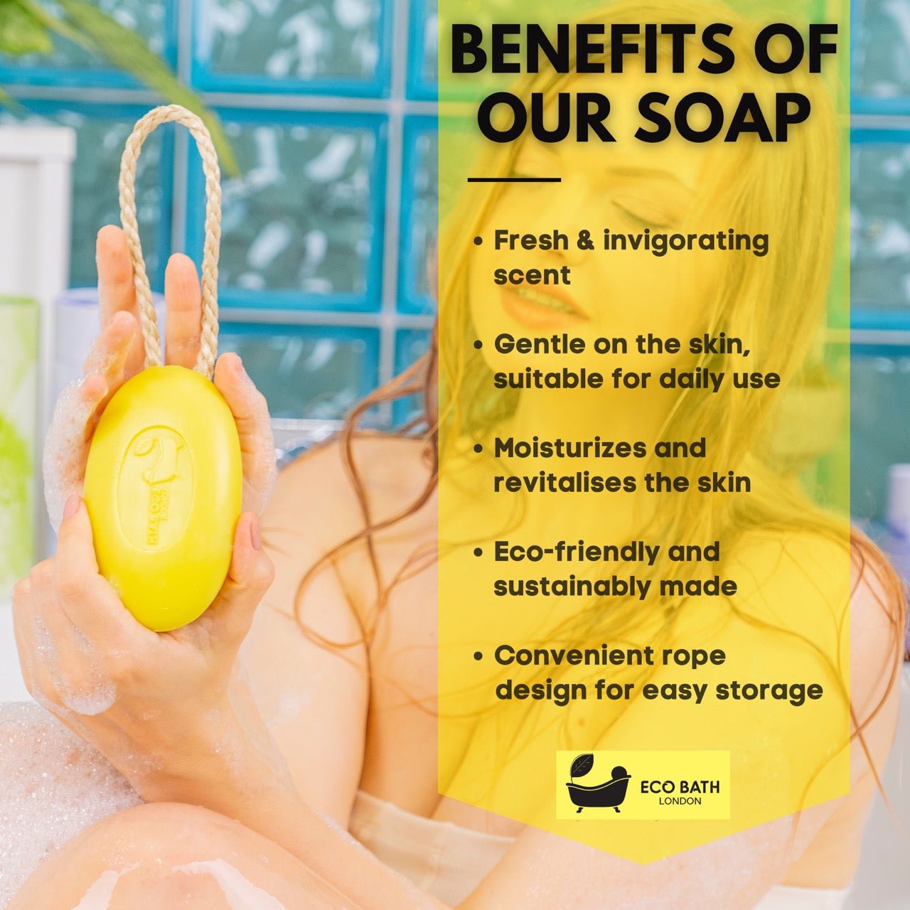 Lime Soap on a Rope 220g - Luxury Eco-Friendly Lime Soap, Refreshing Body Wash Bar with Shea Butter