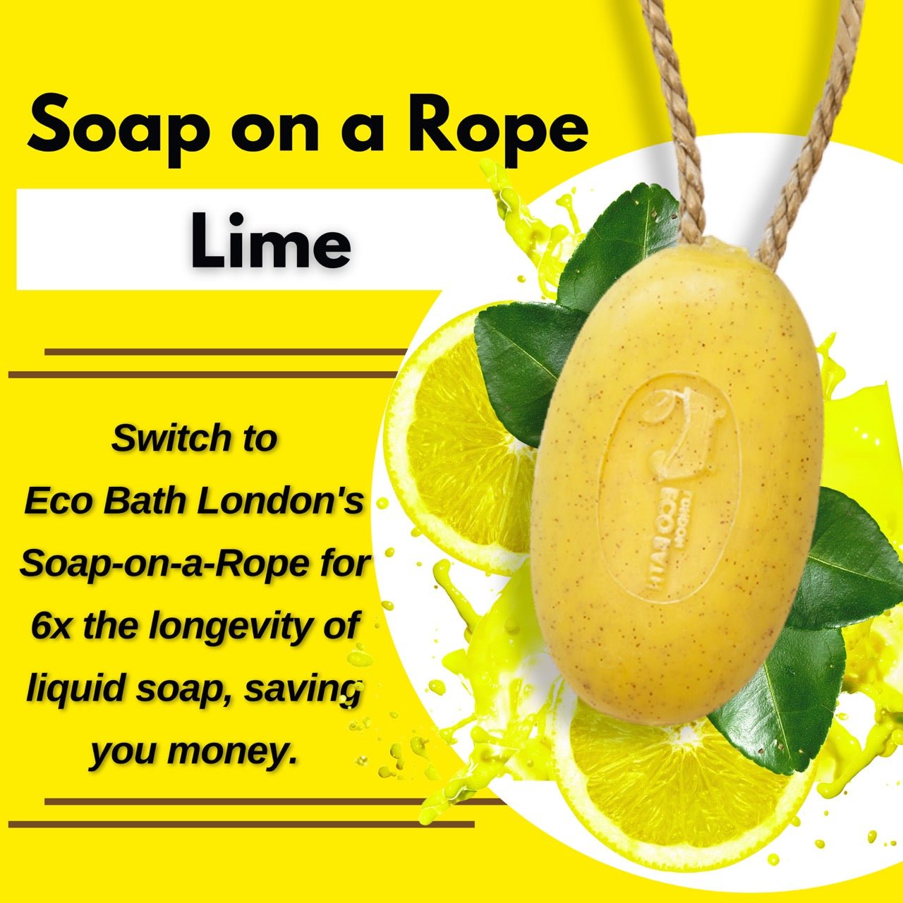 Lime Soap on a Rope 220g - Luxury Eco-Friendly Lime Soap, Refreshing Body Wash Bar with Shea Butter