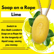 Lime Soap on a Rope 220g - Luxury Eco-Friendly Lime Soap, Refreshing Body Wash Bar with Shea Butter