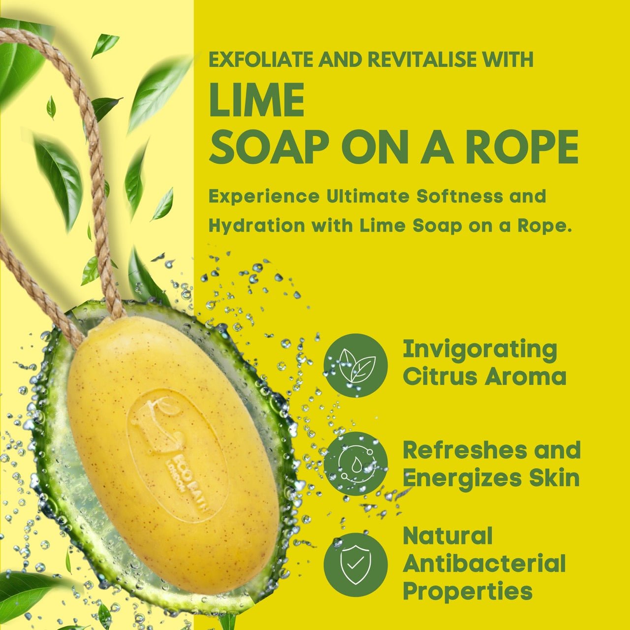 Lime Soap on a Rope 220g - Luxury Eco-Friendly Lime Soap, Refreshing Body Wash Bar with Shea Butter