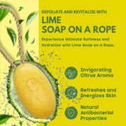 Lime Soap on a Rope 220g - Luxury Eco-Friendly Lime Soap, Refreshing Body Wash Bar with Shea Butter