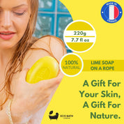 Lime Soap on a Rope 220g - Luxury Eco-Friendly Lime Soap, Refreshing Body Wash Bar with Shea Butter