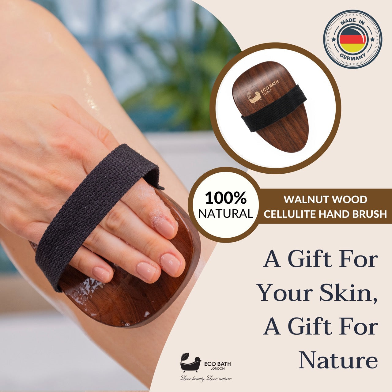 Walnut Wood Cellulite Hand Brush - Luxurious Cellulite Treatment Brush