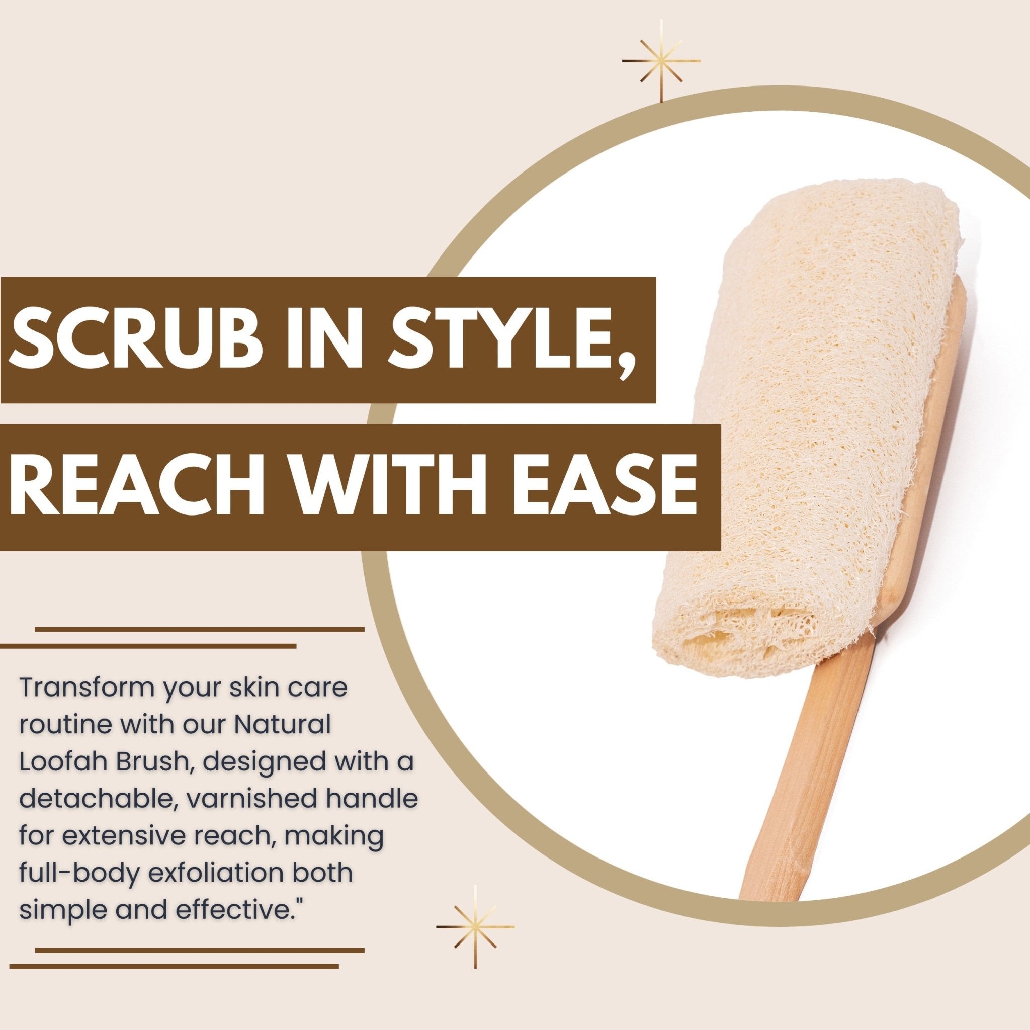 Natural Loofah Brush - Premium Loofah Body Brush with Handle