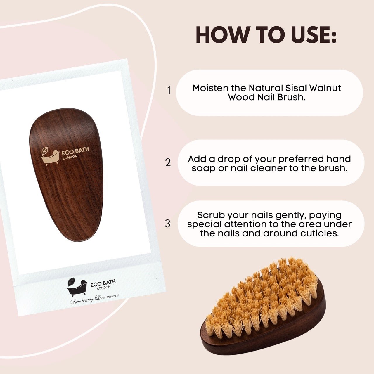 Natural Sisal Walnut Wood Nail Brush