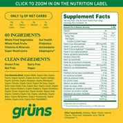 Grüns Adult Sugar-Free Super Greens Gummies – Multivitamin with 60+ Ingredients, 28 Daily Packets