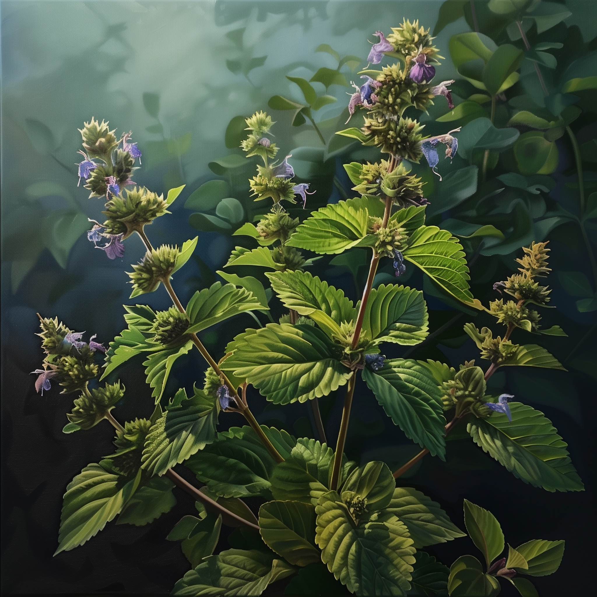 Patchouli with leaves on a forest