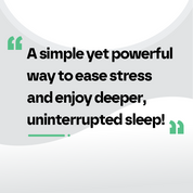 Text on a white background promoting stress relief and better sleep.