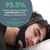 Person sleeping with a headband, text about user feedback on noise reduction.