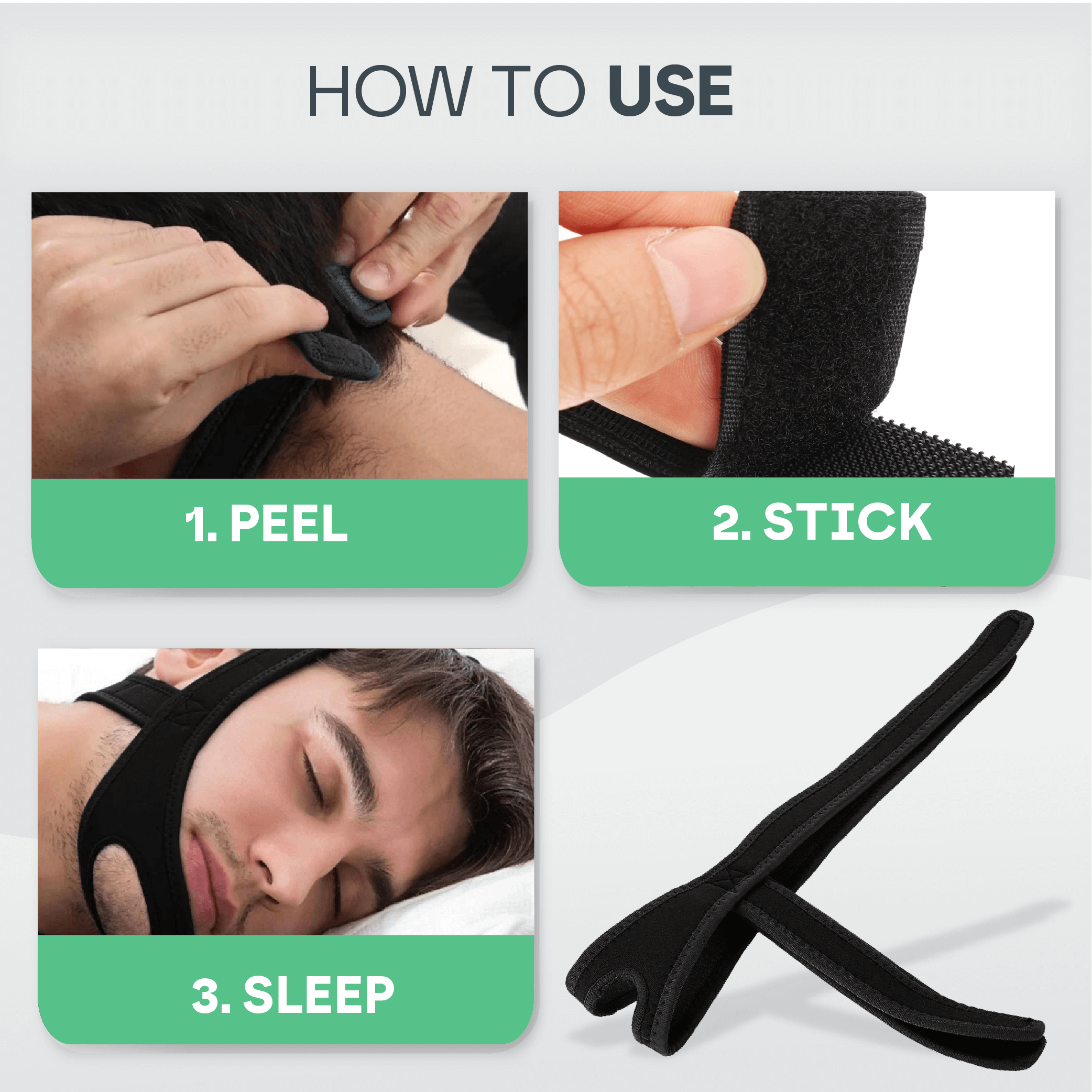 Instructions on how to use a black hair removal product with text labels.