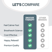 Comparison chart between 'Snooze Therapy' and 'Other Brands' with checkmarks indicating features.