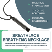 Breathlace breathing necklace with product details on a white background