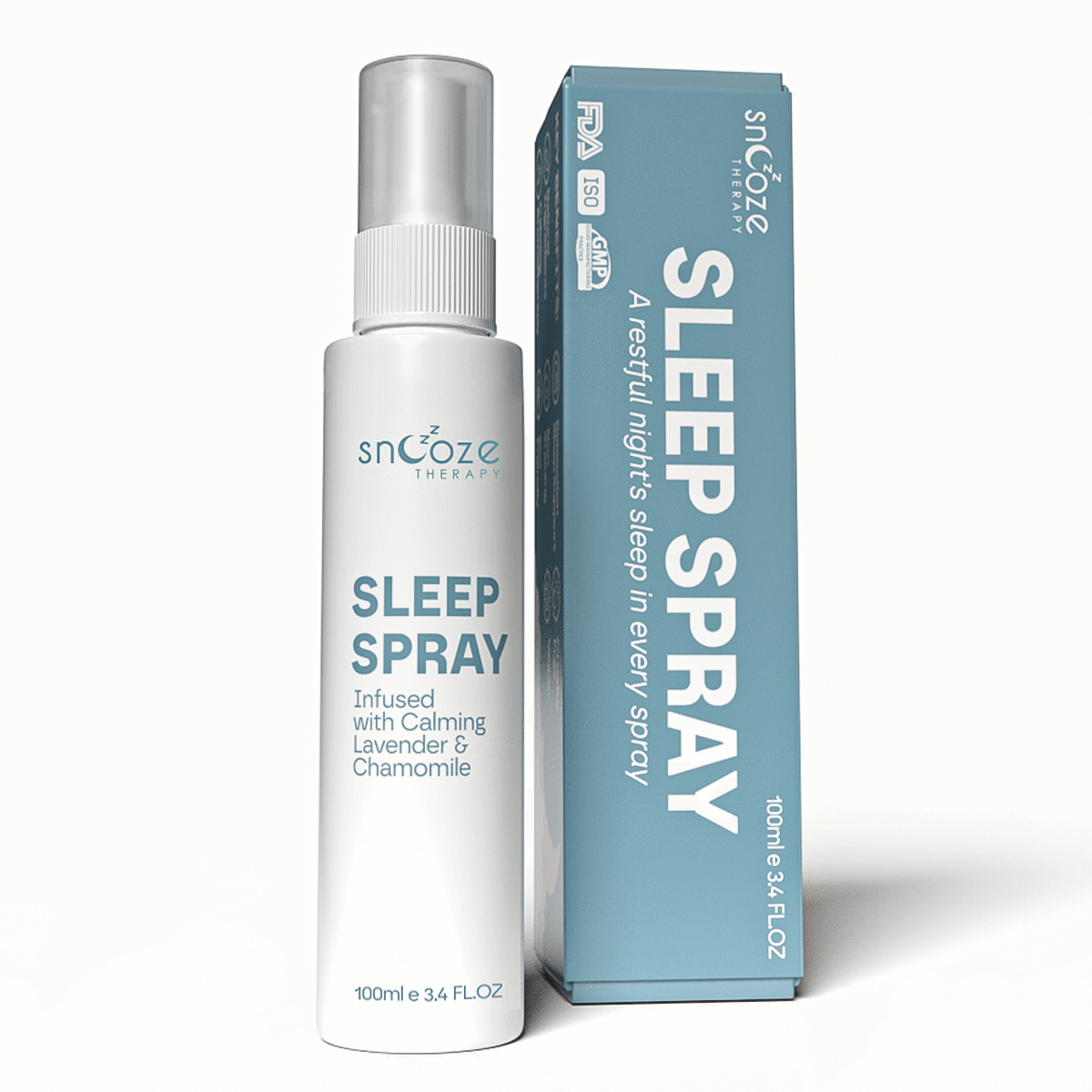 Sleep spray bottle with packaging on a white background