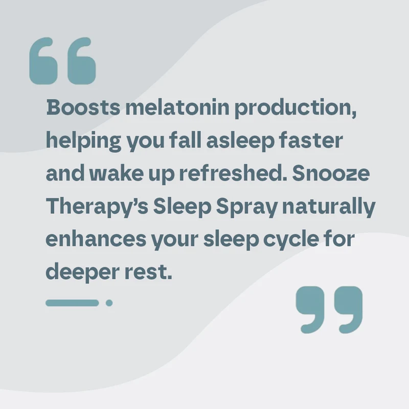 Text describing the benefits of Snooze Therapy's Sleep Spray on sleep cycle enhancement.