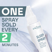 Sleep spray bottle with text indicating frequency of use on a light blue background