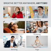 Collage of people in various settings with text 'Breathe Better Anywhere, Anytime!'