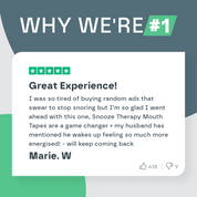 Product review with five-star rating and text on a green and gray background
