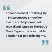 Text describing the benefits of Snooze Therapy's Nose Tape on nasal breathing and sleep quality.