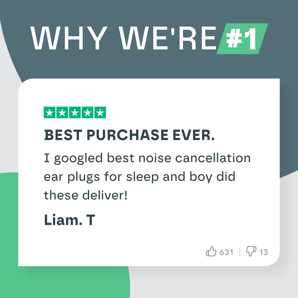Product review with five-star rating and text on a green and gray background