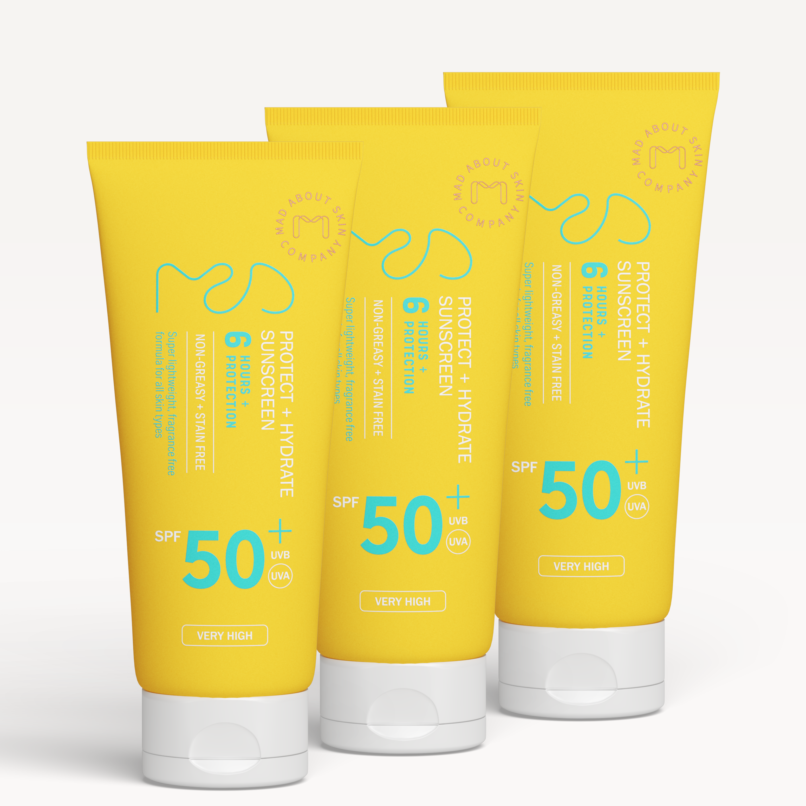 SPF 50 broad-spectrum sunscreen trio designed to protect the skin from UV damage while delivering lightweight daily hydration.