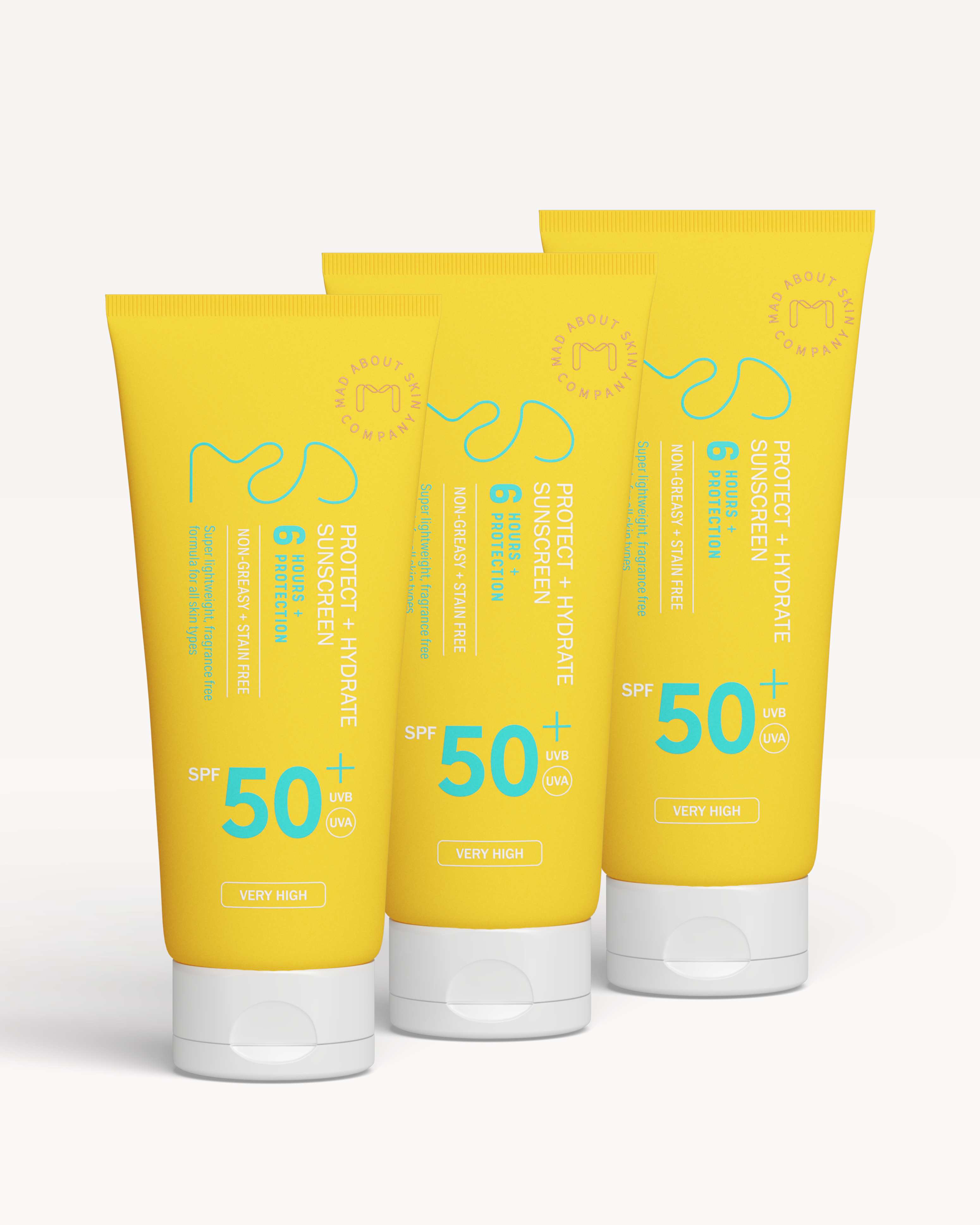 SPF 50 broad-spectrum sunscreen trio designed to protect the skin from UV damage while delivering lightweight daily hydration.