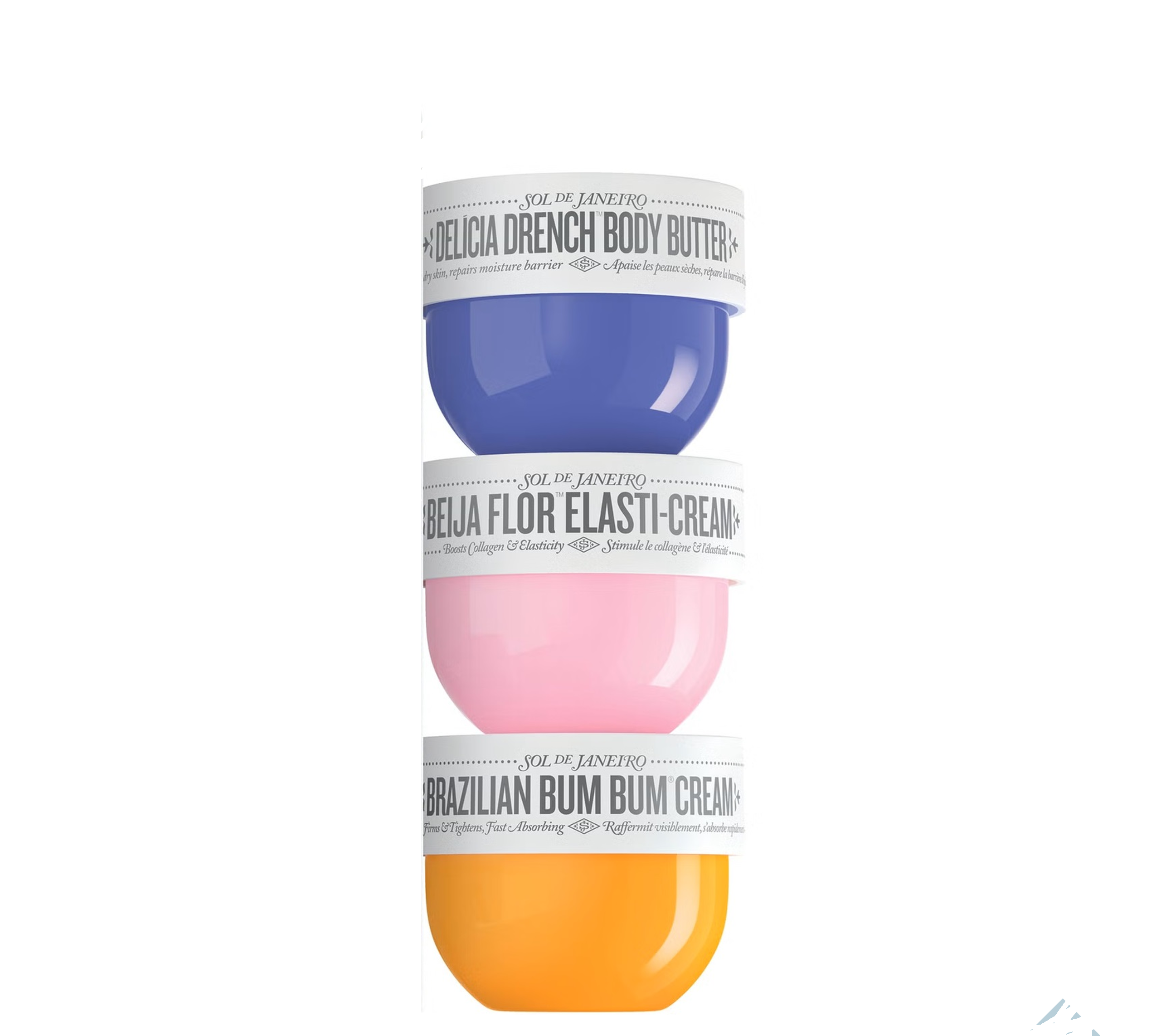 Three stacked jars of Sol de Janeiro