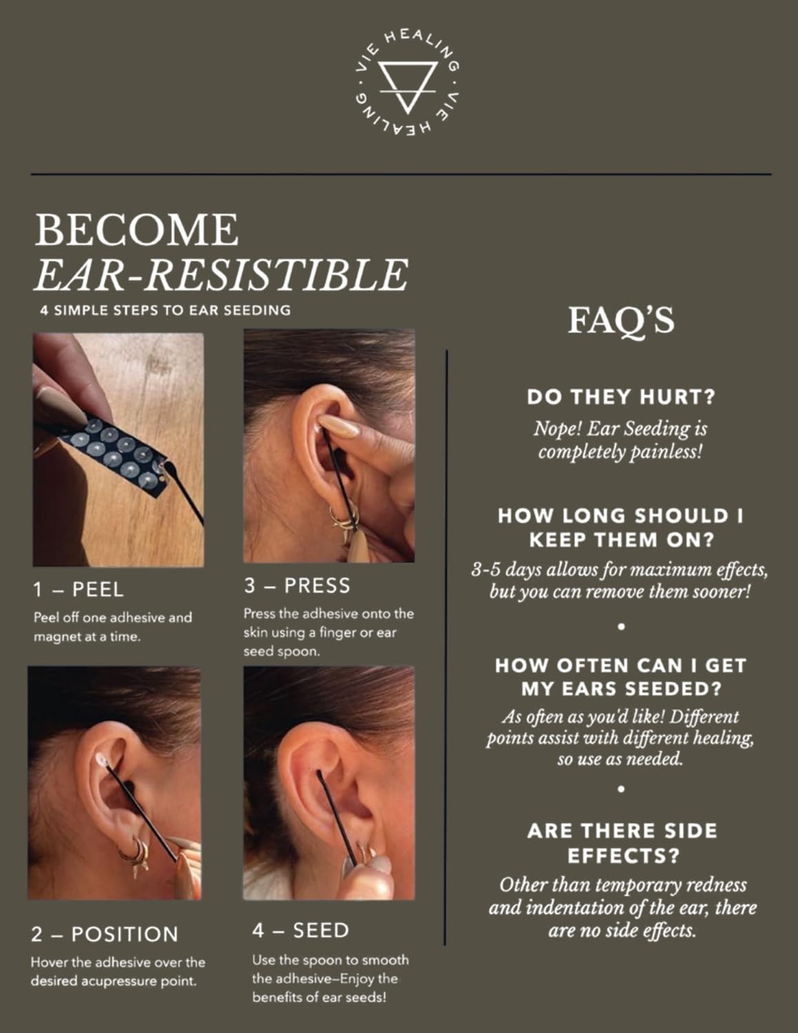 Semillas auriculares de oro 24K Vie Healing – Kit con tabla de semillas para acupresión (20 piezas)