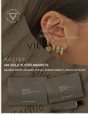 Semillas auriculares de oro 24K Vie Healing – Kit con tabla de semillas para acupresión (20 piezas)